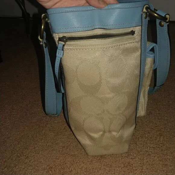 COACH Gigi Legacy Signature-C Canvas Shoulder Bag W/Blue Leather Trim - Picture 5 of 15